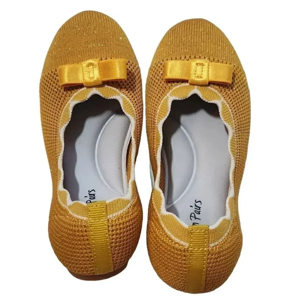 Dream Pairs Girls Size 11 Yellow Glitter Memory Foam Ballet Flat Shoes